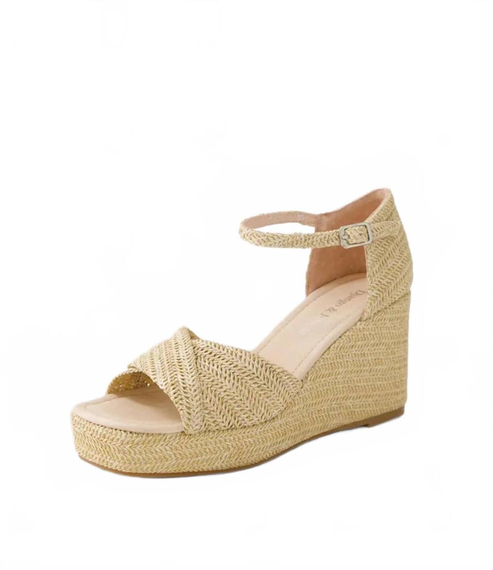 NEW DJANGO & JULIETTE women's cotton buckled ankle strap sandals in latte raffia